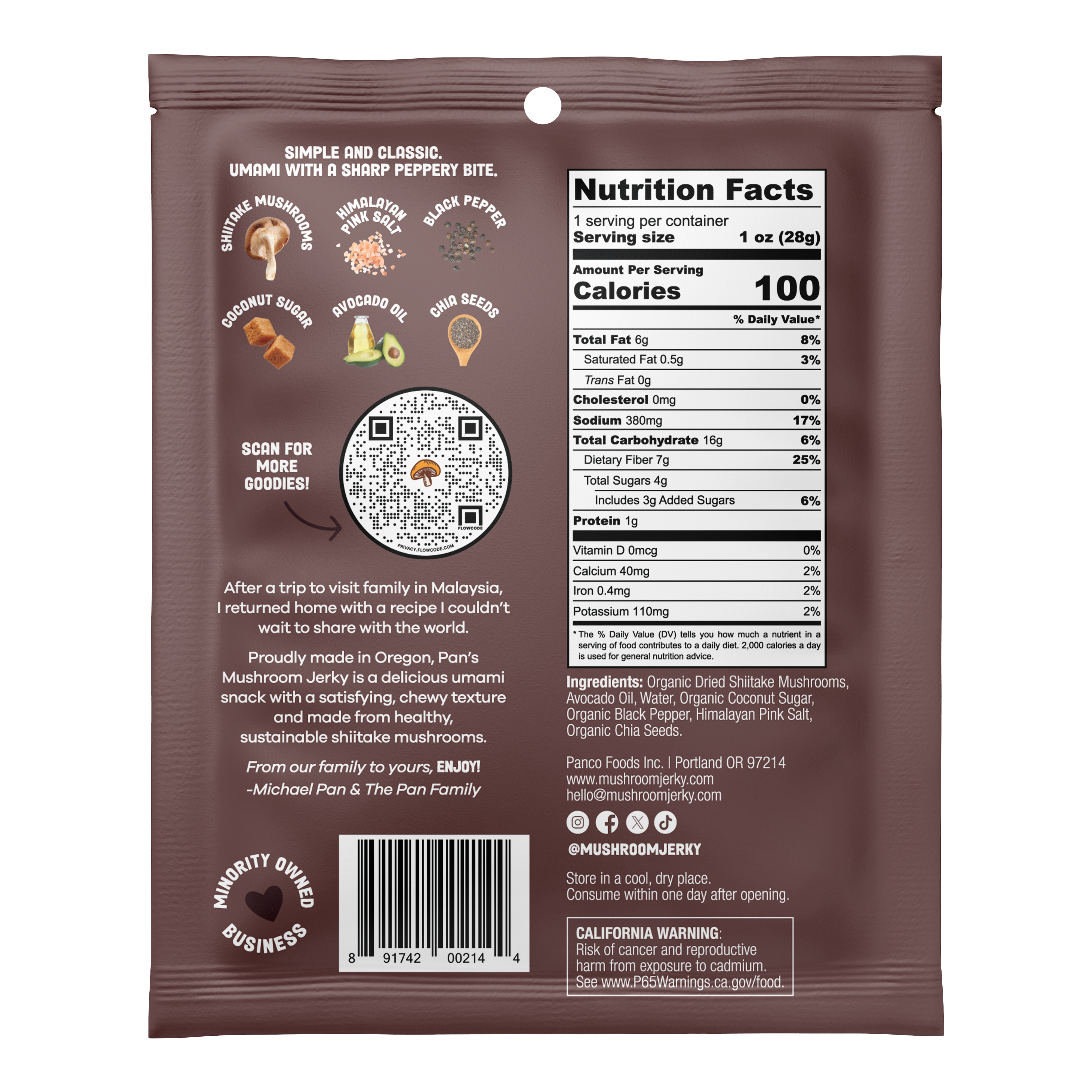 Salt & Pepper Mushroom Jerky - Single Serve Pack