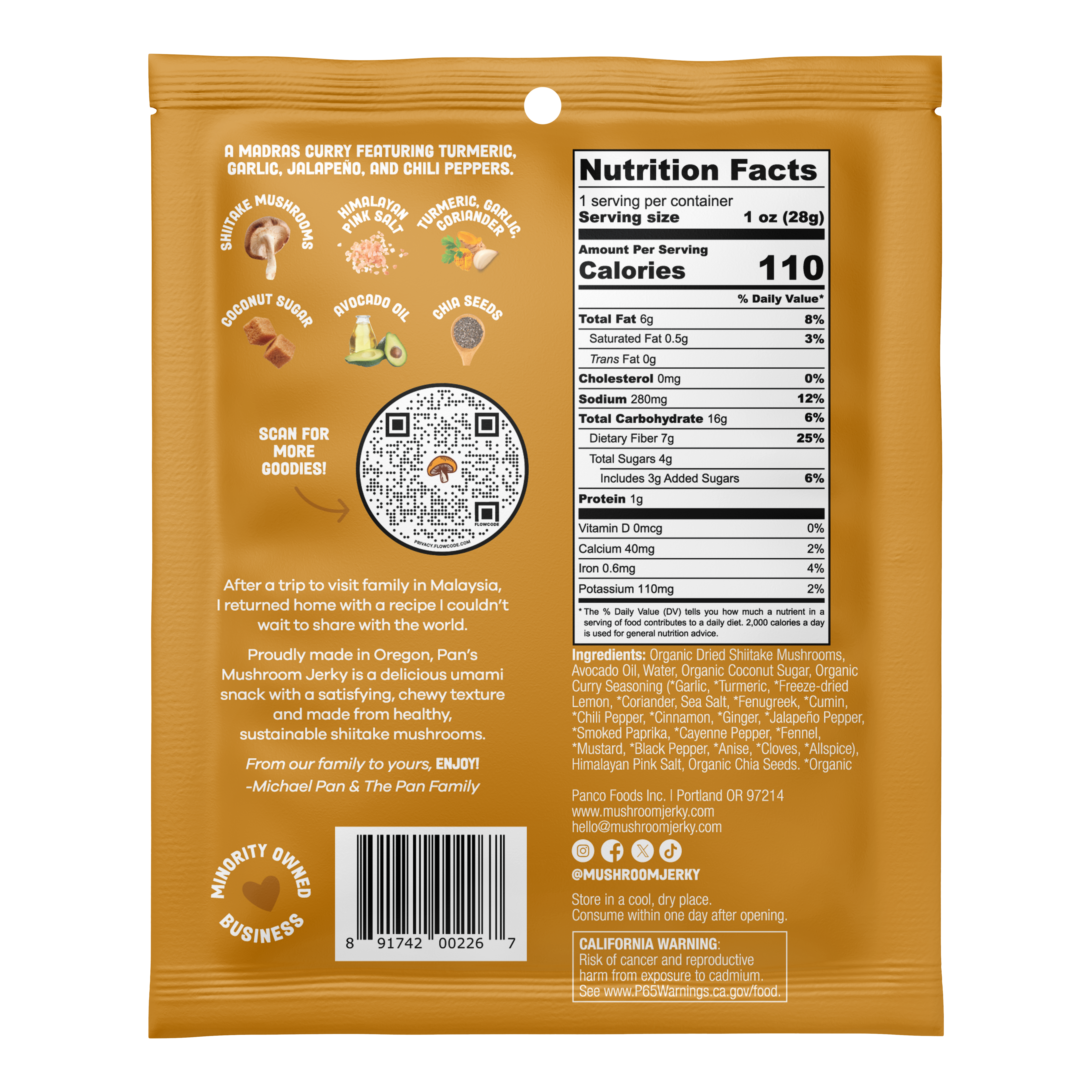 Curry Mushroom Jerky - Single Serve Pack