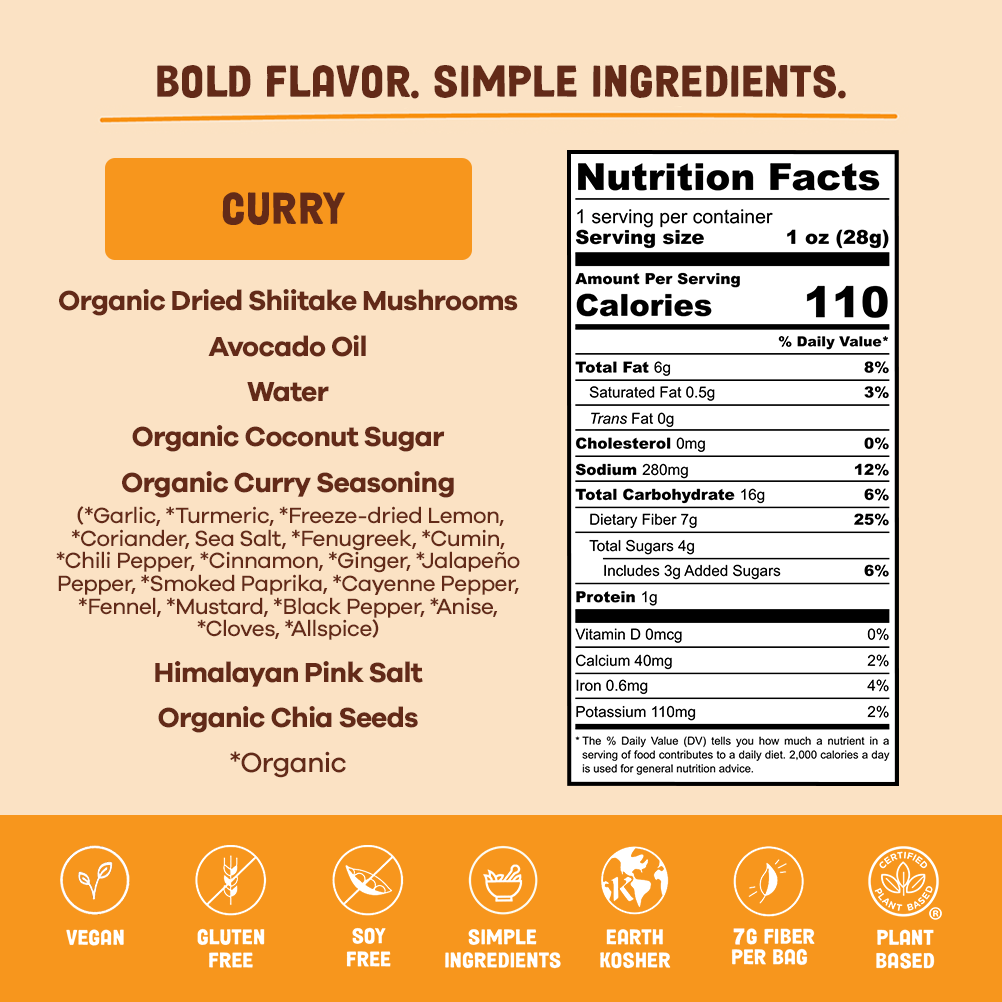 Curry Mushroom Jerky - Single Serve Pack
